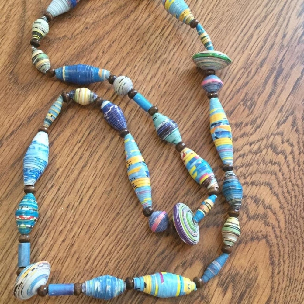Vintage blue handmade magazine necklace